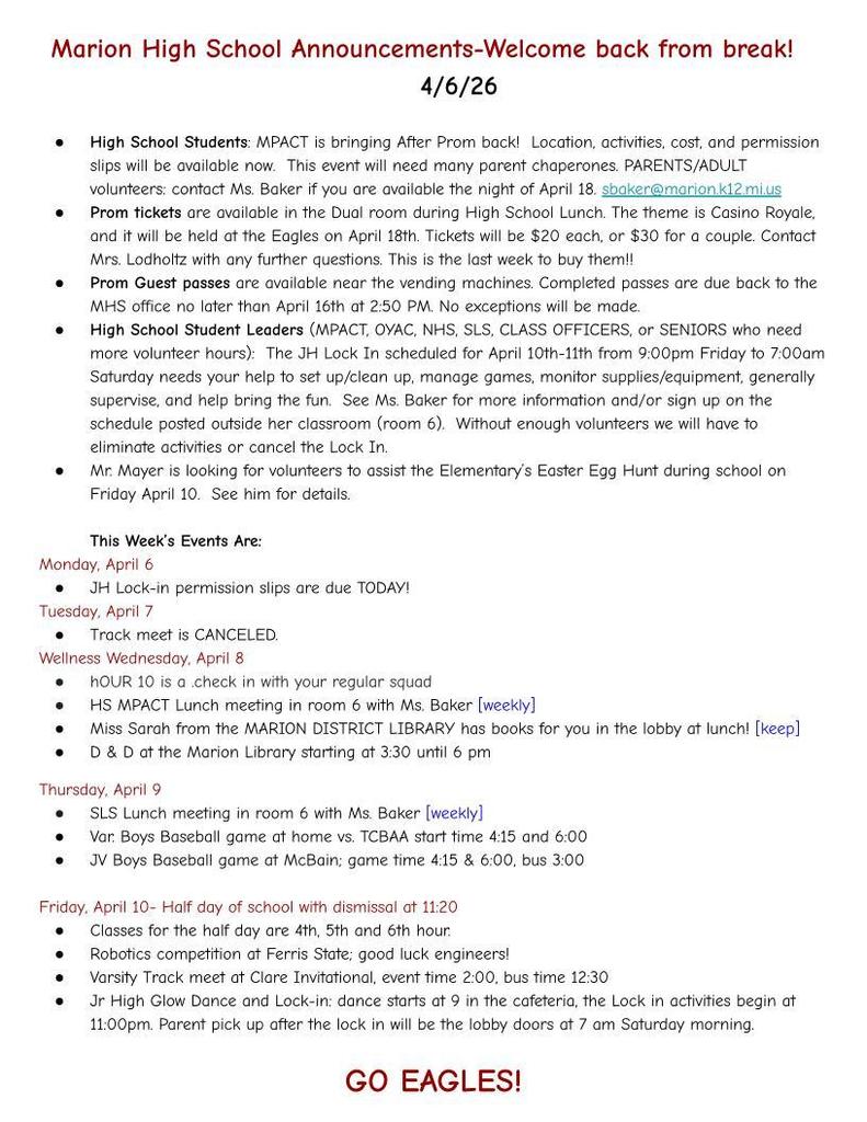 MHS Weekly Announcments