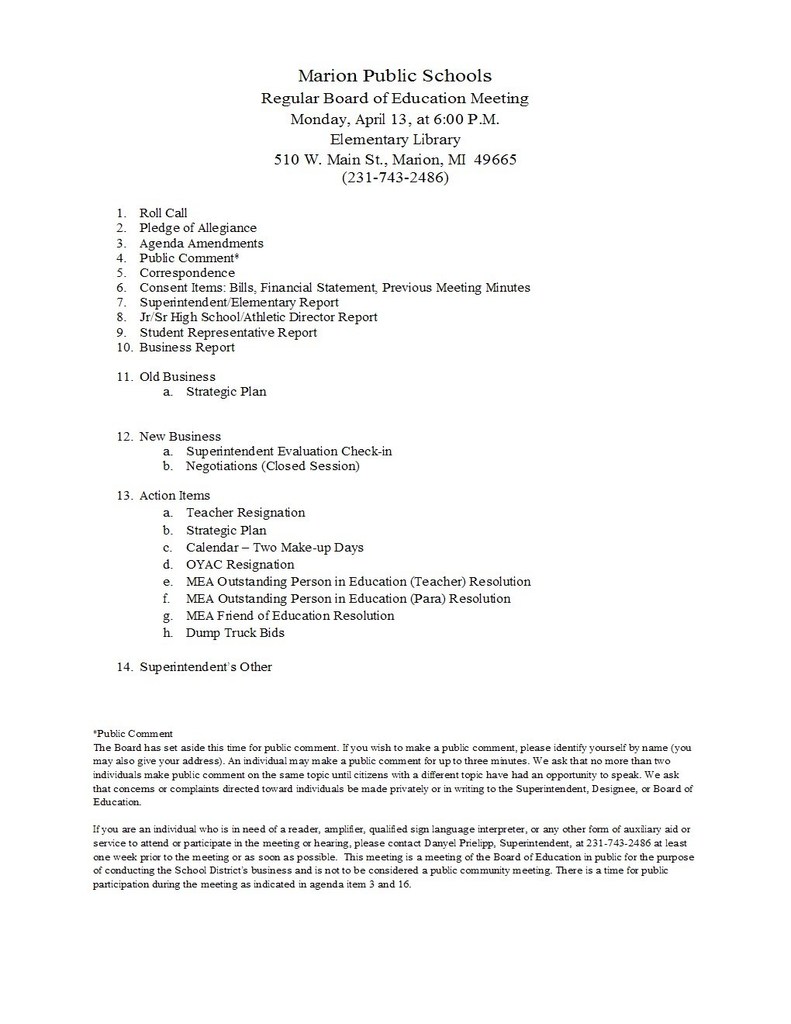 School Meeting Agenda