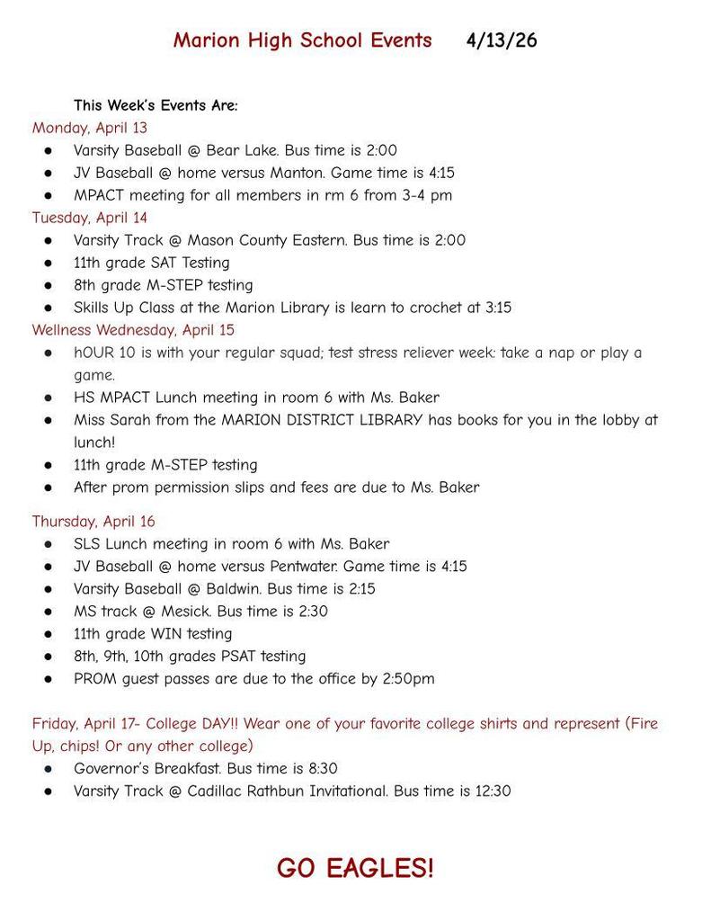 MHS Weekly Announcements