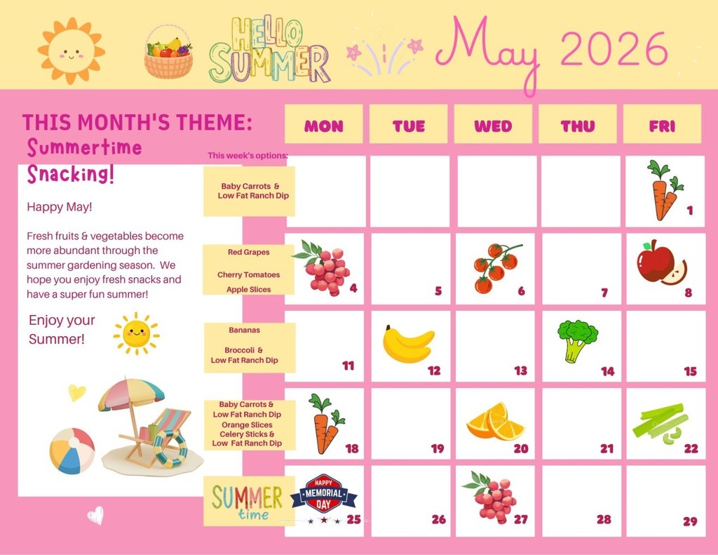 Fresh frut and vegatable menu for May