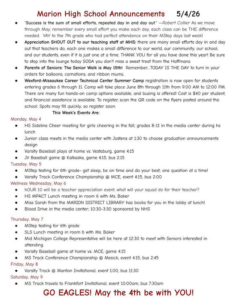 MHS Weekly Announcments