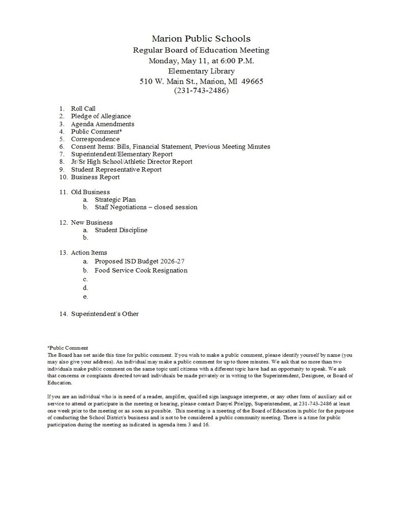 Board Meeting Agenda
