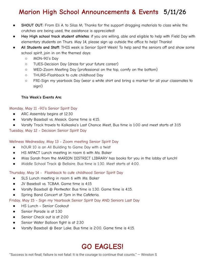 MHS Weekly Announcments