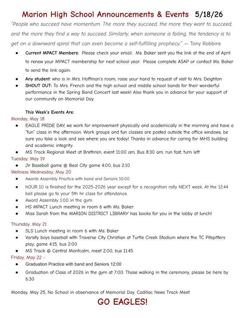 MHS Weekly Announcements