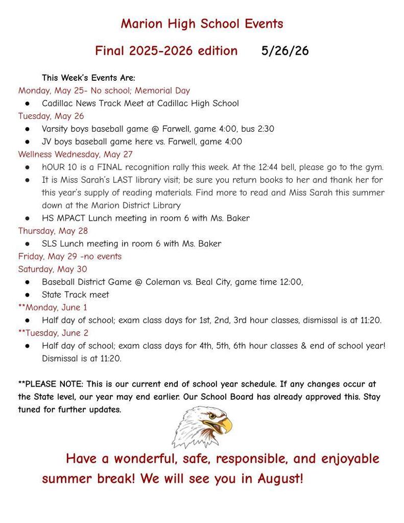 MHS Weekly Announcments