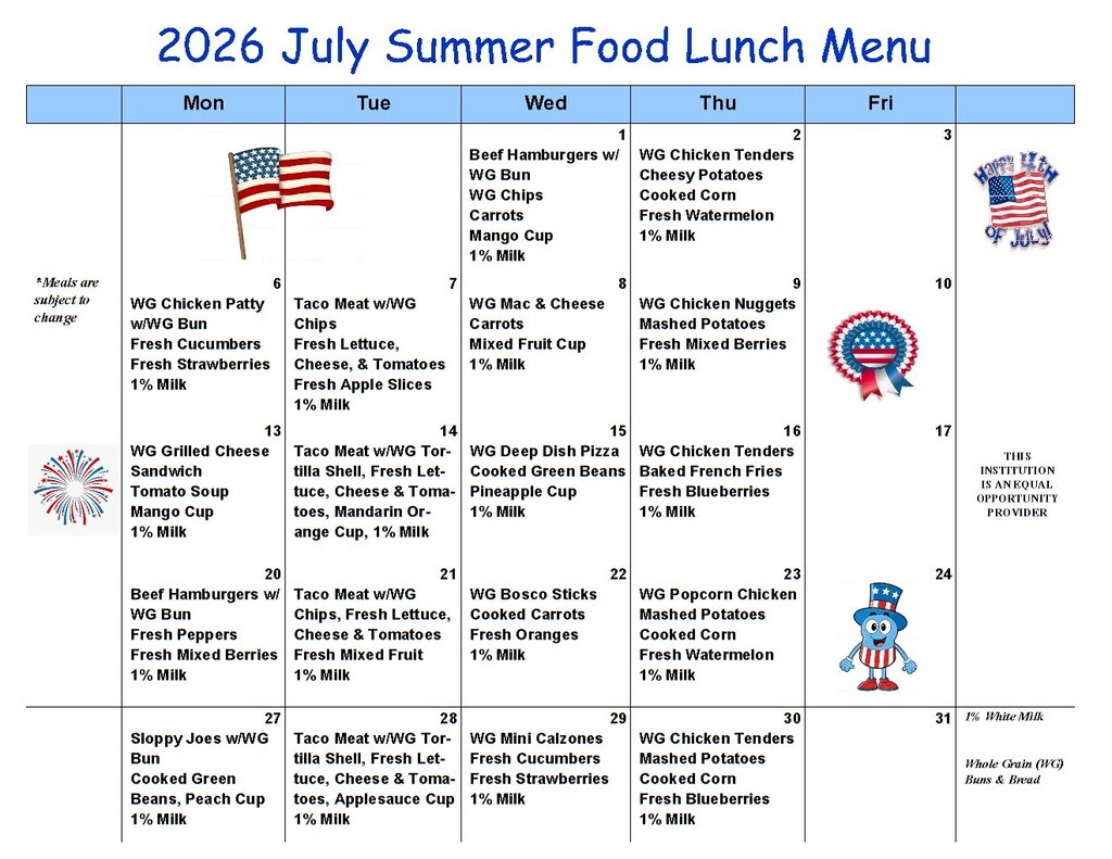 July Menu Food Program