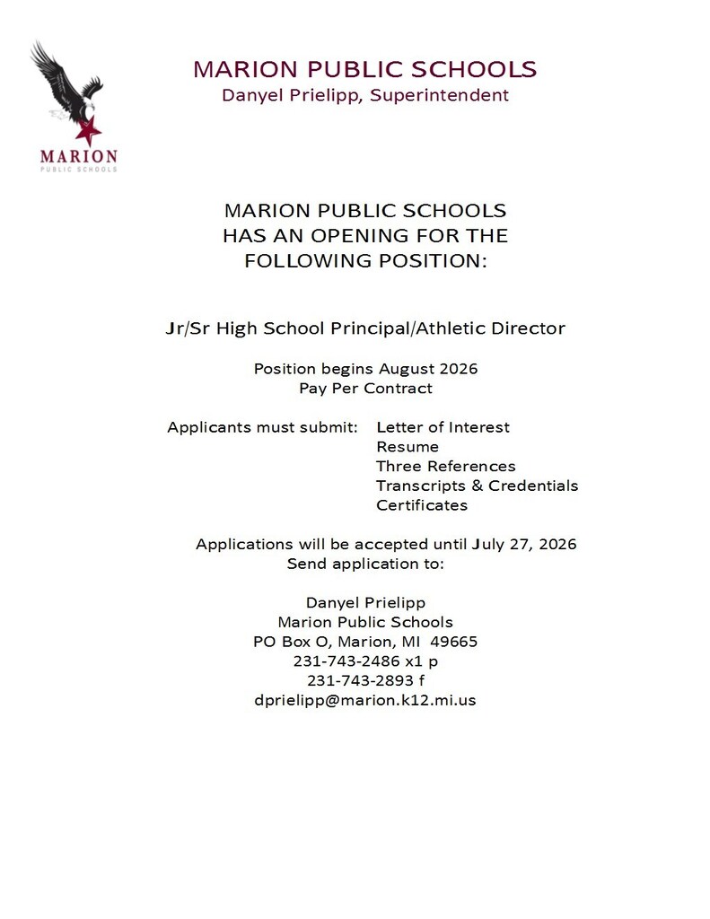 Opening for JR/SR High Principal