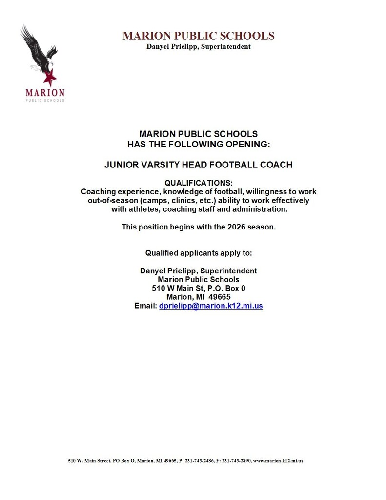 JV Football Head Coach Opening