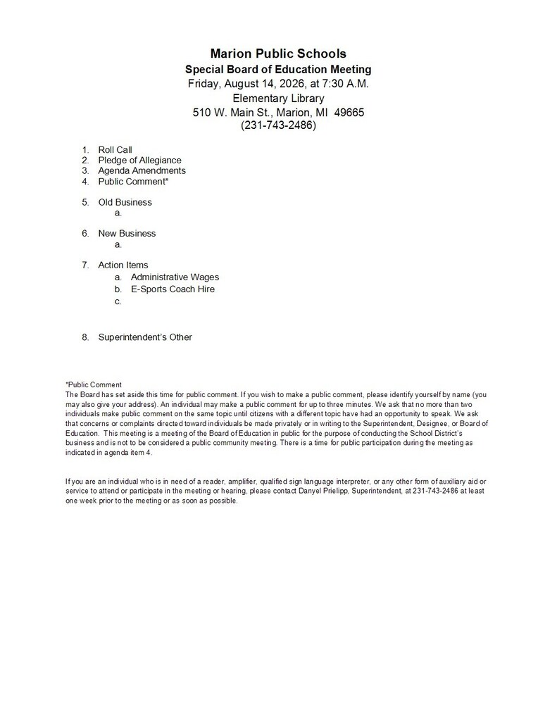 special board meeting agenda