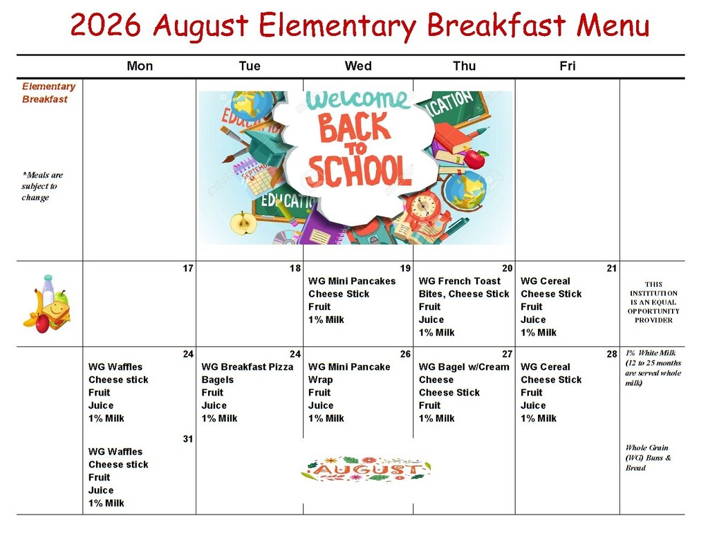 August Breakfast Menu
