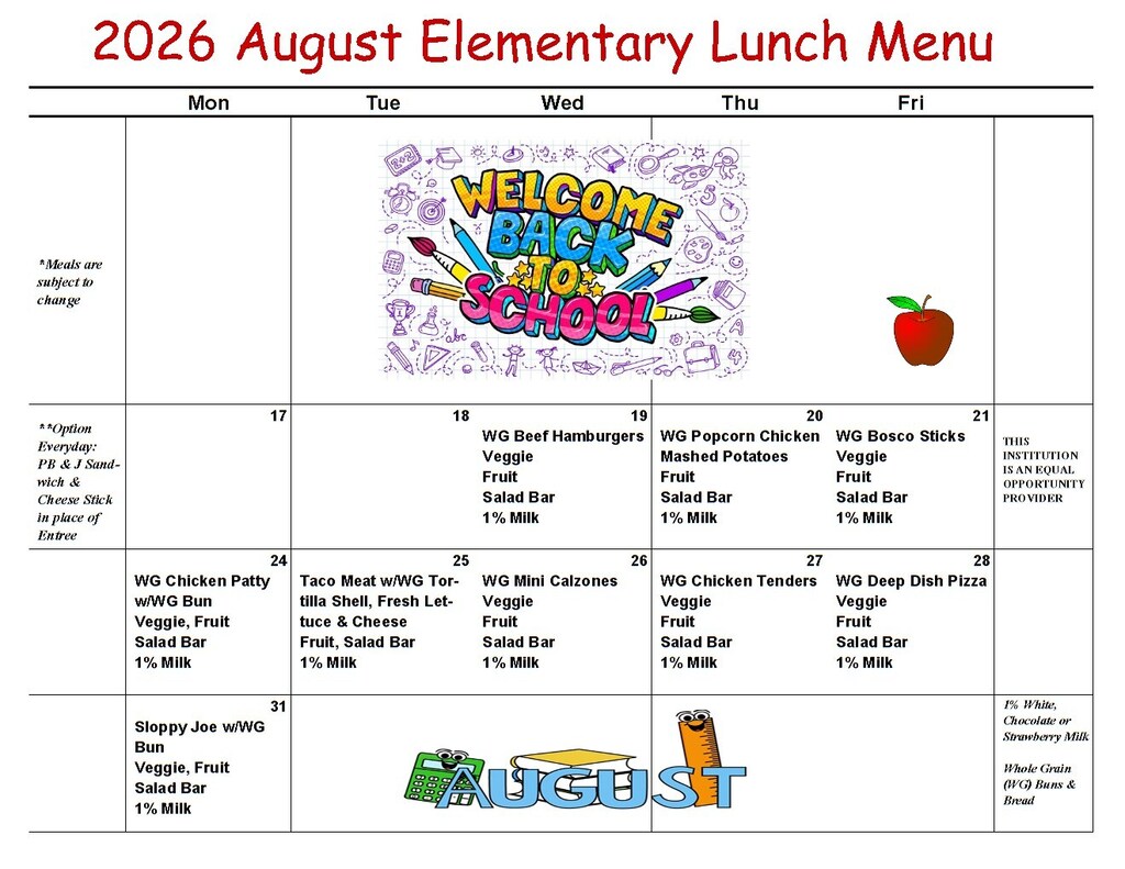 August Lunch Menu