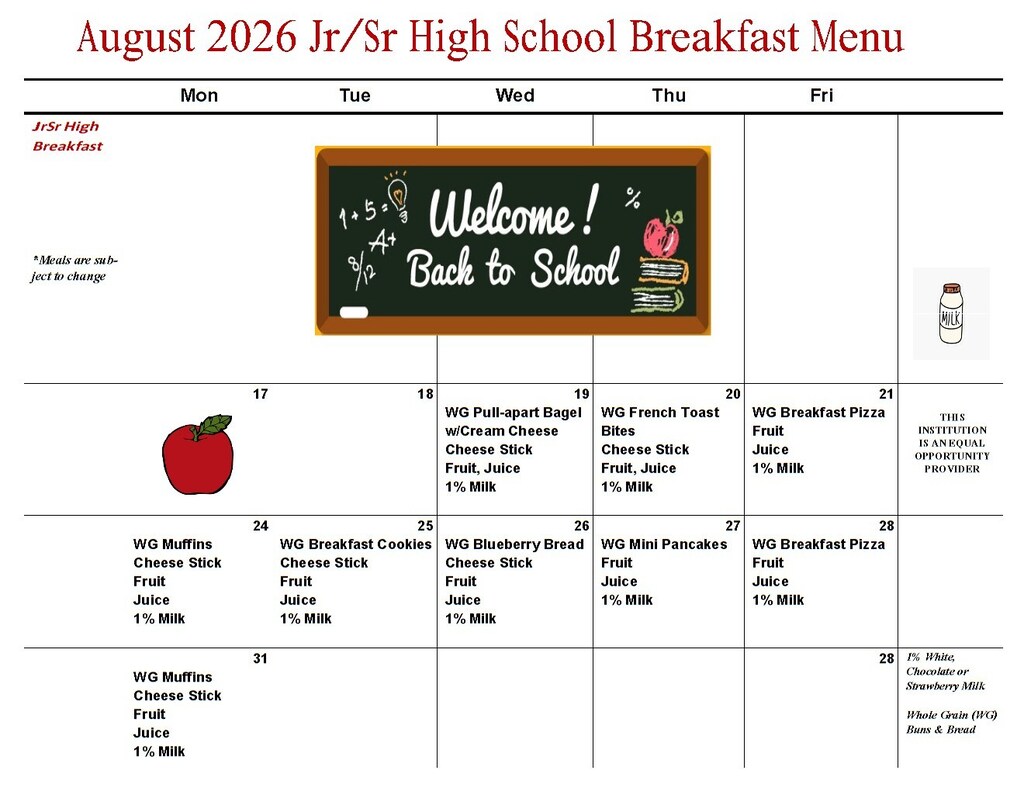 August Breakfast Menu