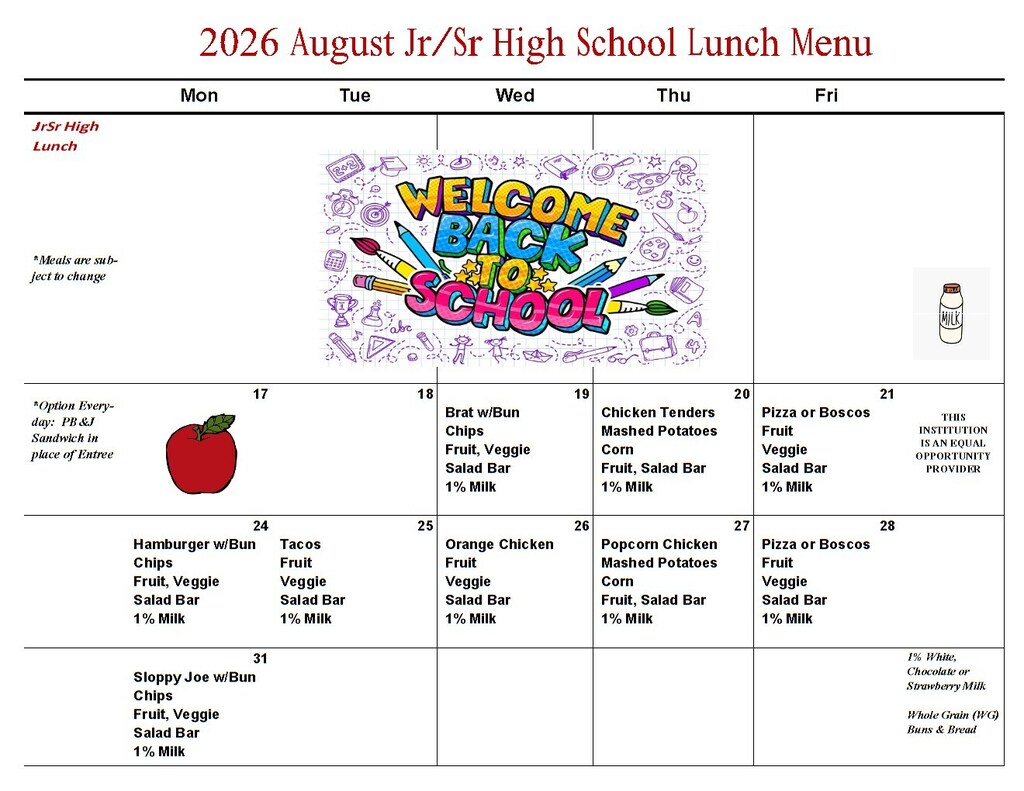 August Lunch Menu