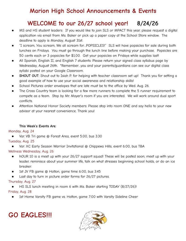 Marion HS Announcments