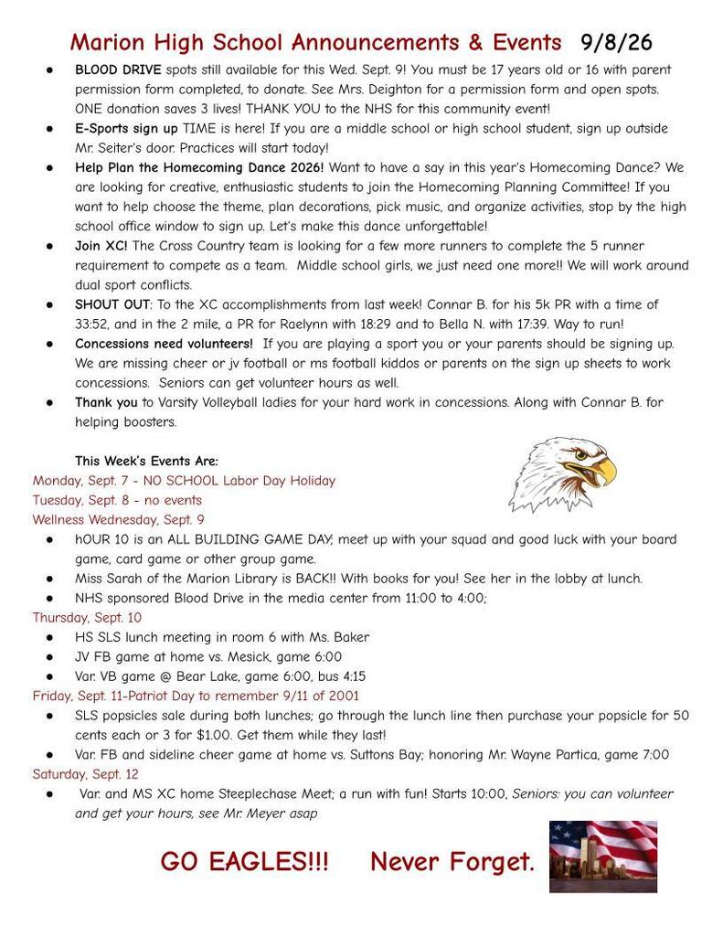 mhs weekly annoucements