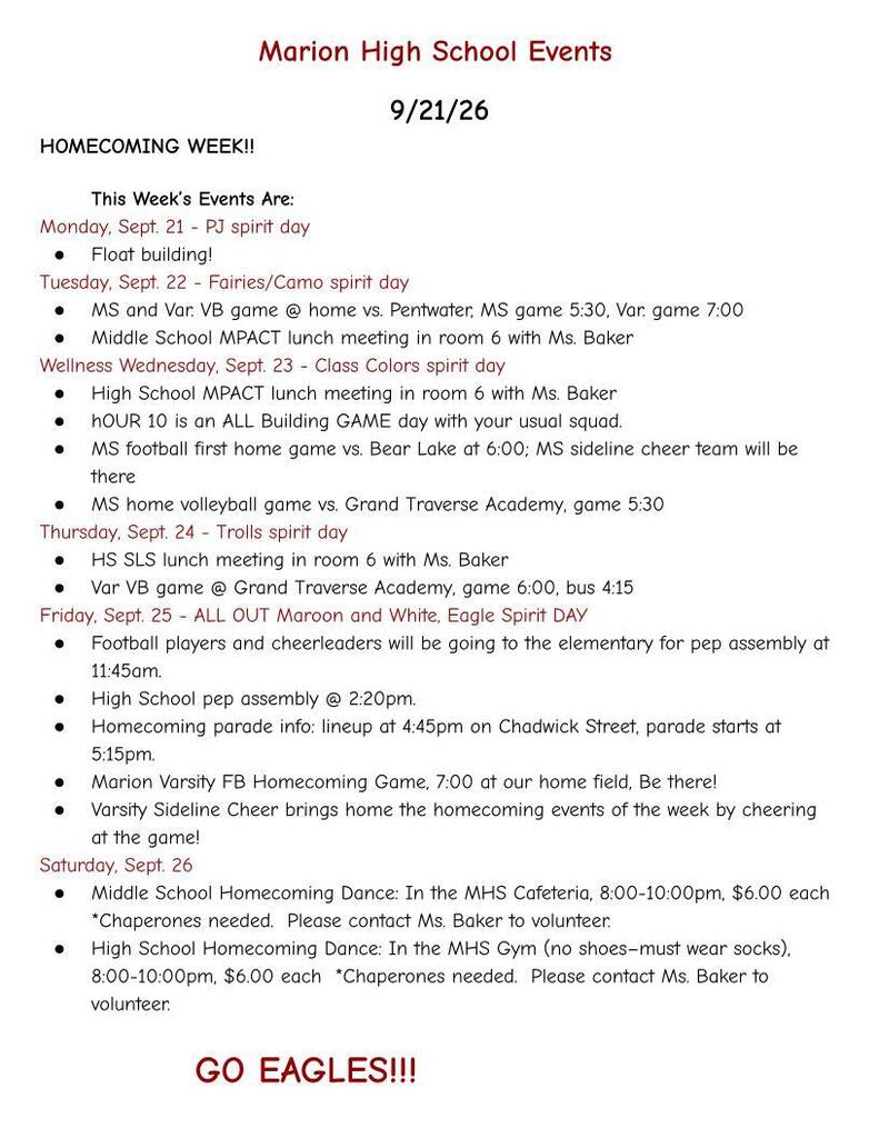 MHS Weekly Announcements