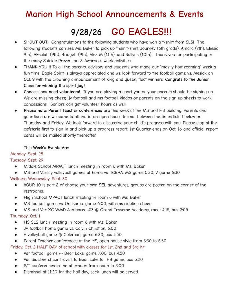 Marion HS Announcments