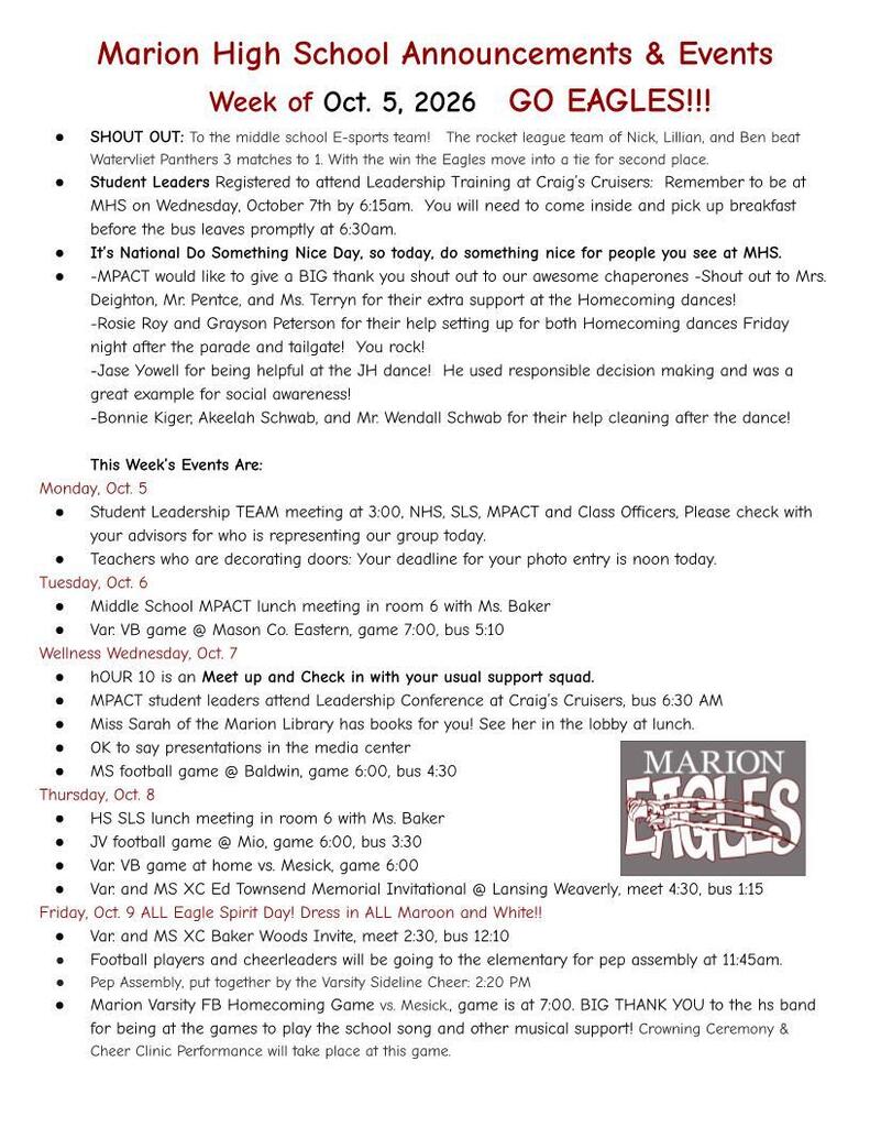 Marion HS Announcments