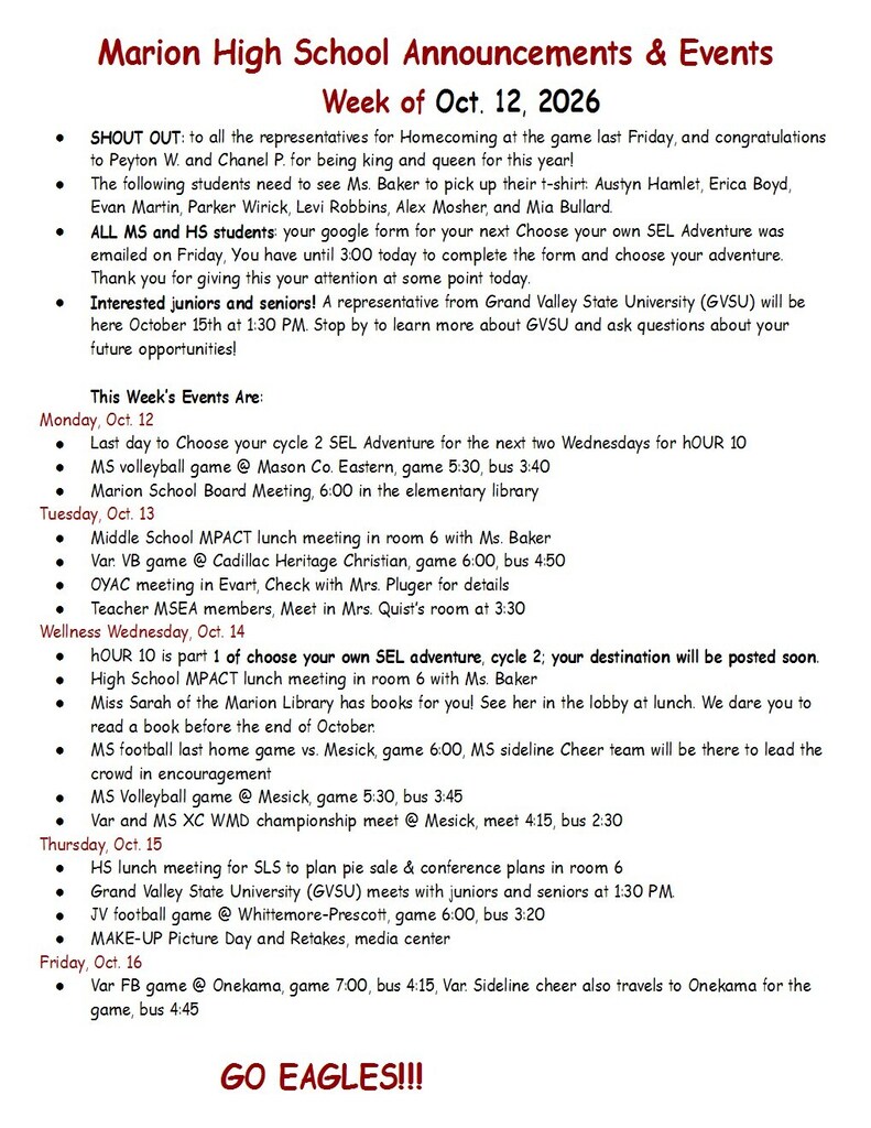 MHS Weekly Announcements