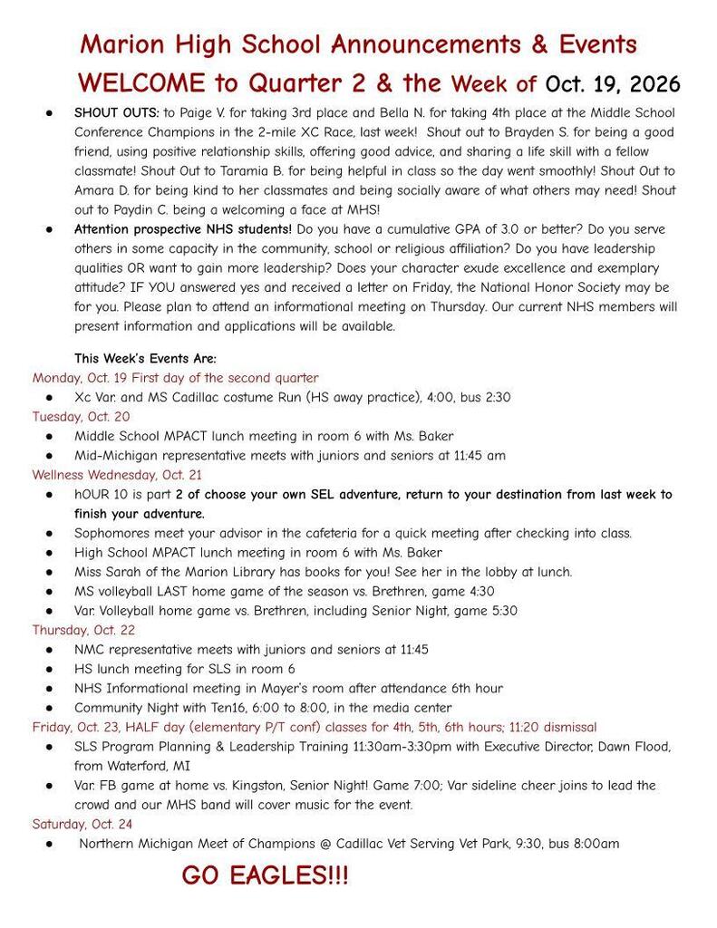 MHS Weekly Announcements