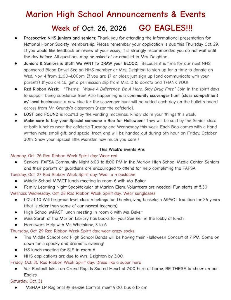 Marion HS Announcments