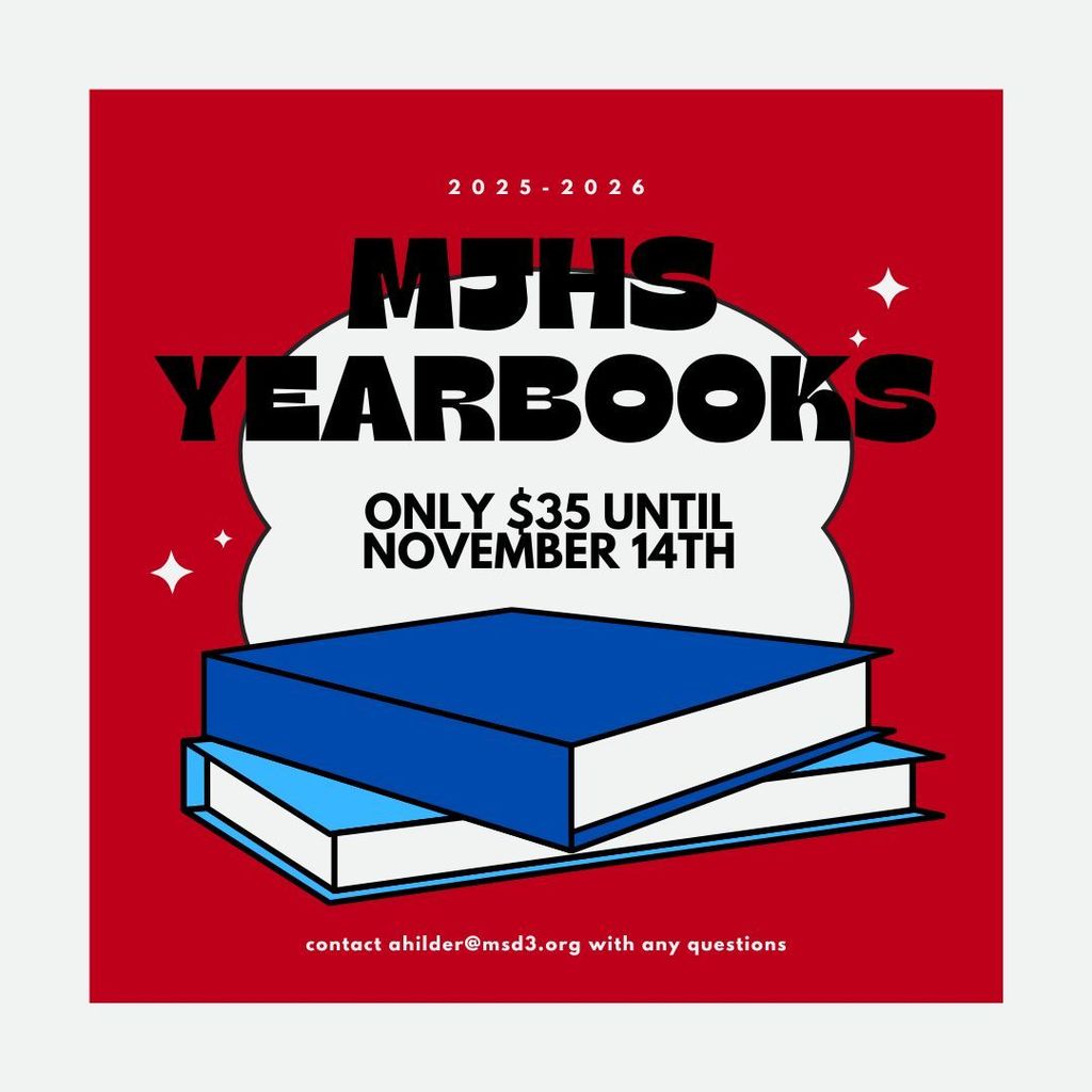 Red and blue yearbook sale flyer. 