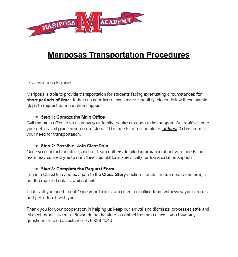 Transportation Letter