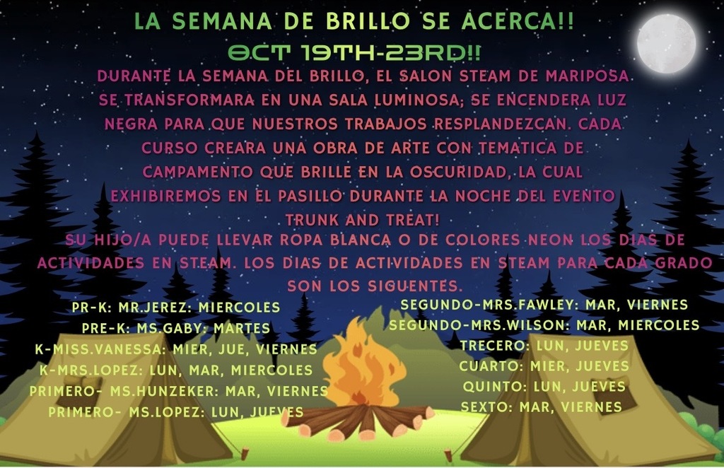 FOLLETO PARA LA SEMANA DE BRILLO EN LA CLASE DE STEAM!! 