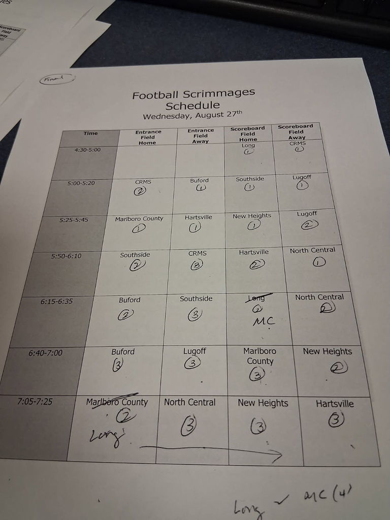 Scrimmage Schedule 