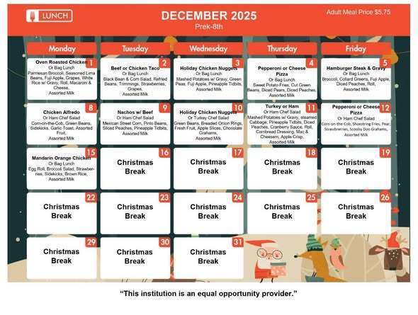 December Lunch Menu 2025