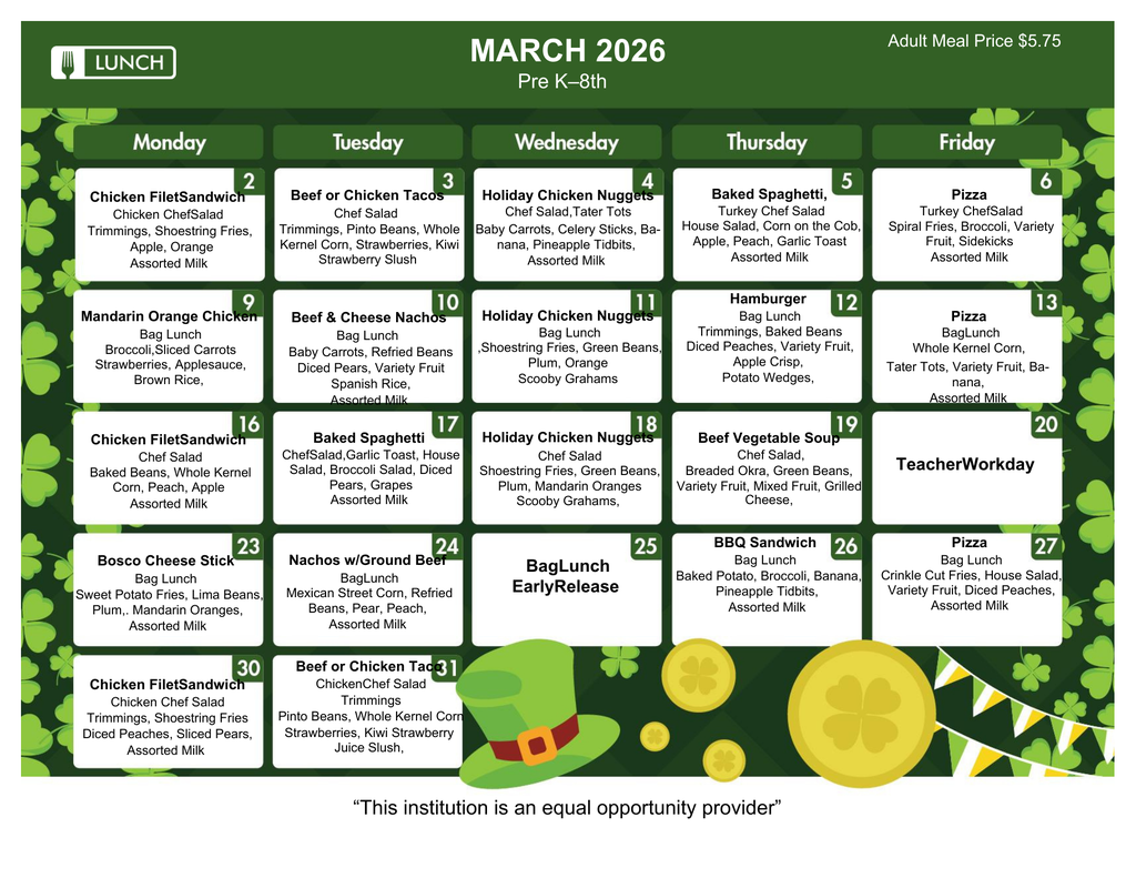 March Lunch Menu