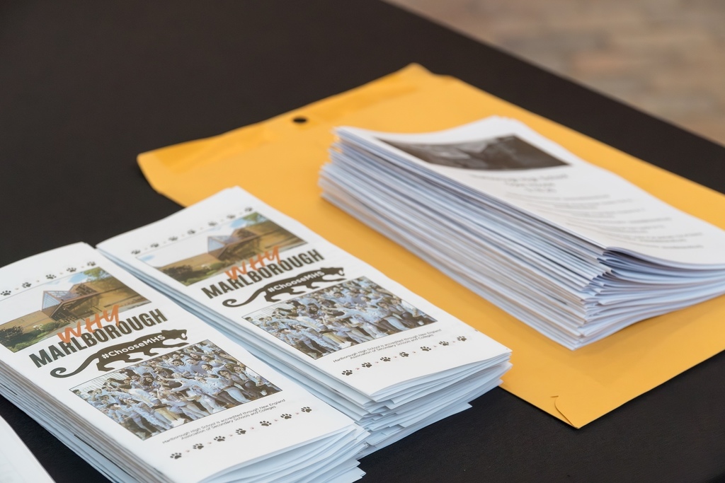 A stack of Marlborough High School brochures.