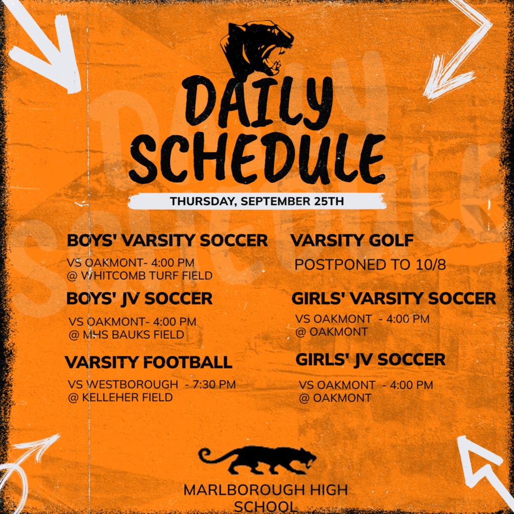 Today's MHS Athletic Schedule for Thursday, September 25th!