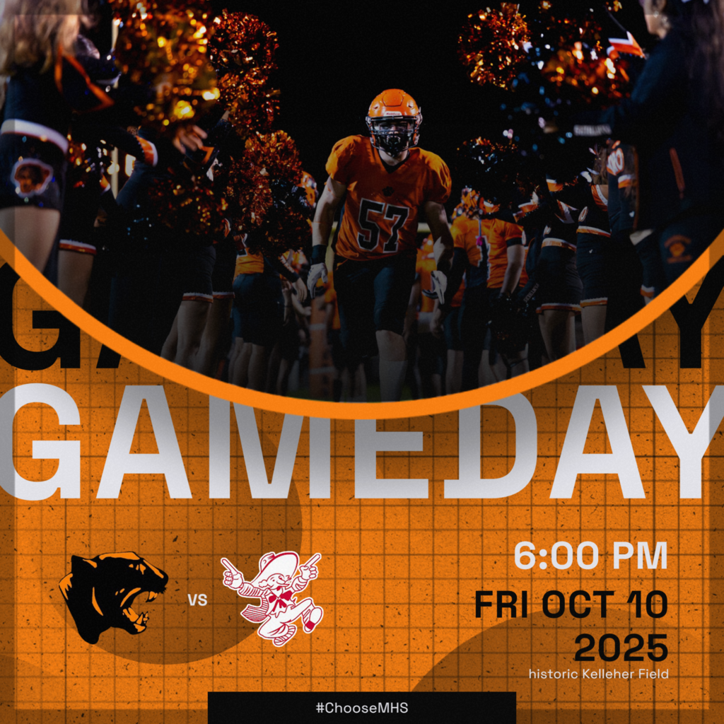 MHS Senior Captain Kyle DeVincent runs through the tunnel of cheerleaders at the most recent Marlborough High School Football game. The team is in action again tonight at 6 p.m. at Kelleher Field against Worcester South High  Community School.