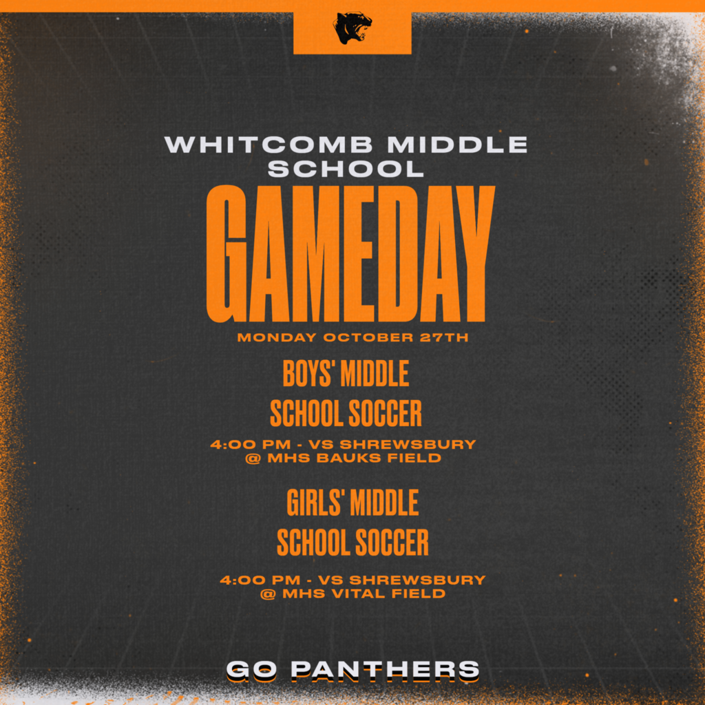 Whitcomb MS soccer in action today at 4 p.m. vs Shrewsbury at Marlborough High School. Girls inside the track on Vital Field and Boys on the turf at Bauks Baseball Field. 