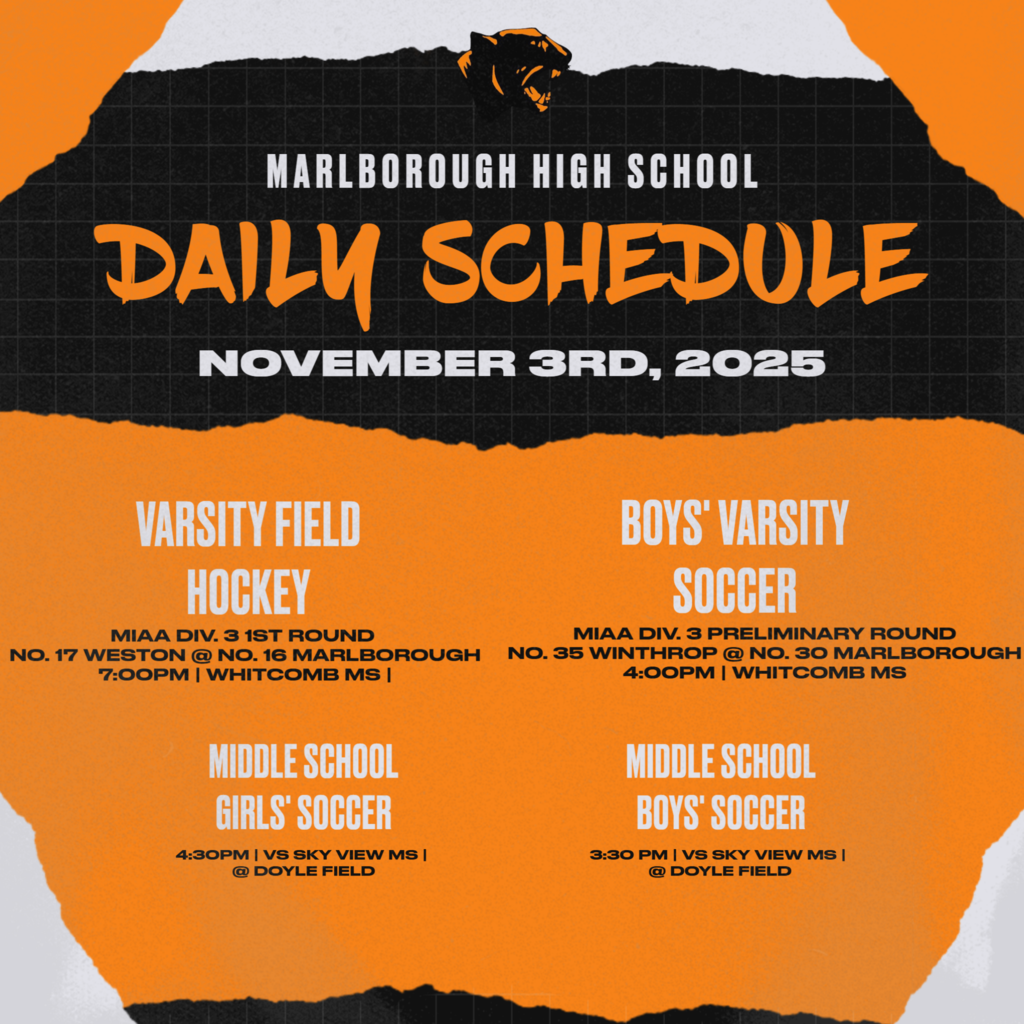 Playoffs begin today with 4 p.m. Boys Soccer vs Winthrop followed by 7 p.m. Field Hockey vs Weston. Go Panthers!