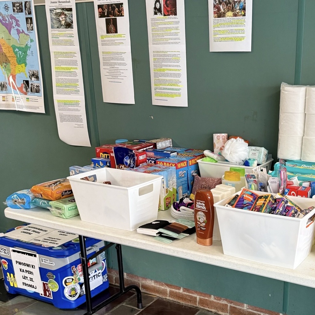 A table of neatly organized hygiene and personal care items.