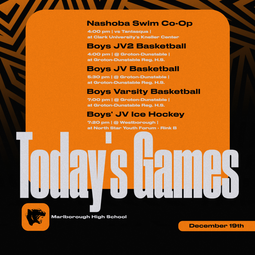 Winter Sports are in action tonight with Boys Basketball traveling to Groton-Dunstable and our Swim co-op with Nashoba at home vs Tantasqua!