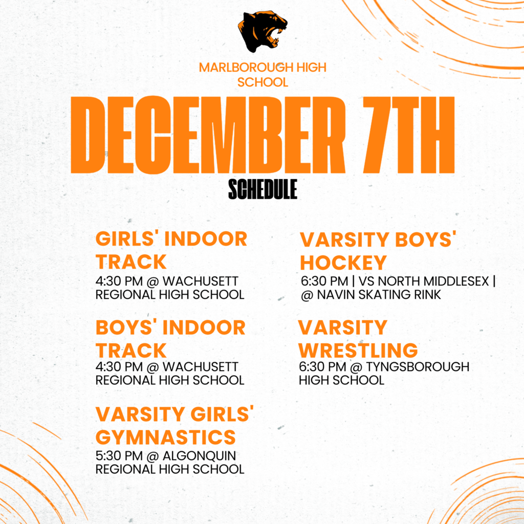 Indoor Track, Gymnastics and Wrestling all on the road today. The lone home game of the day will be hockey taking on North Middlesex at 6:30 p.m. at Navin rink.