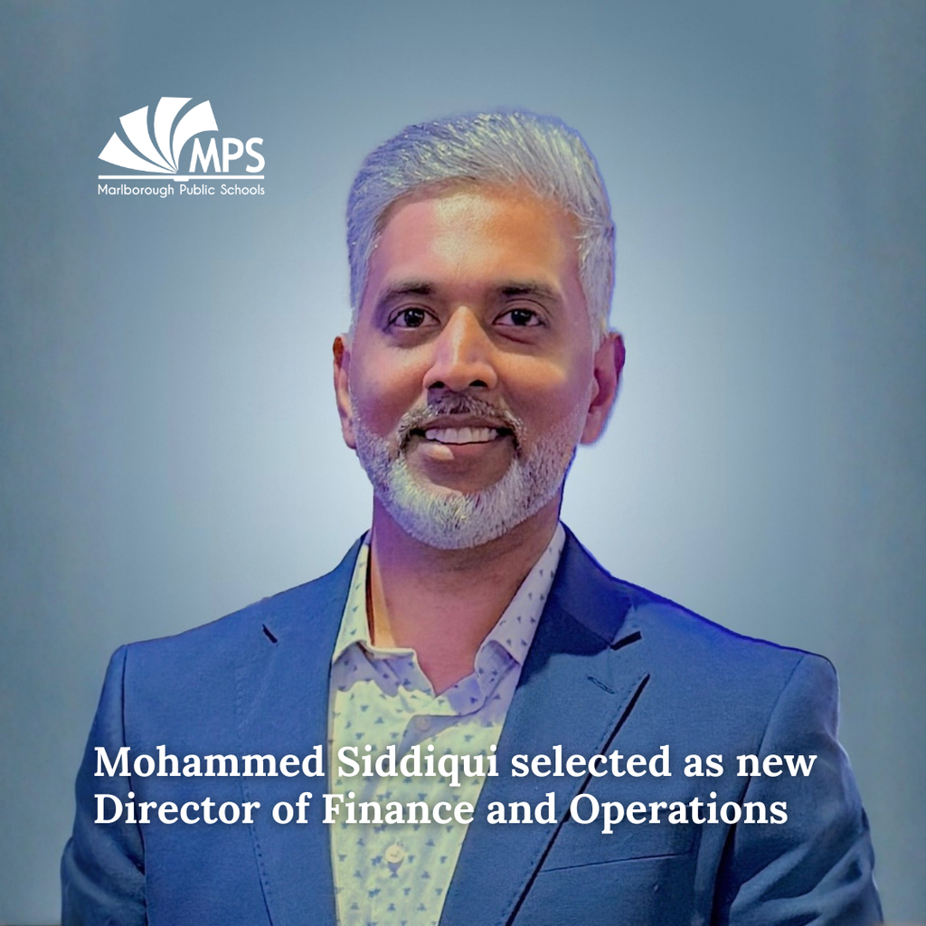 Photo of Mohammed Siddiqui with MPS logo and text that reads "Mohammed Siddiqui selected as new Director of Finance and Operations."