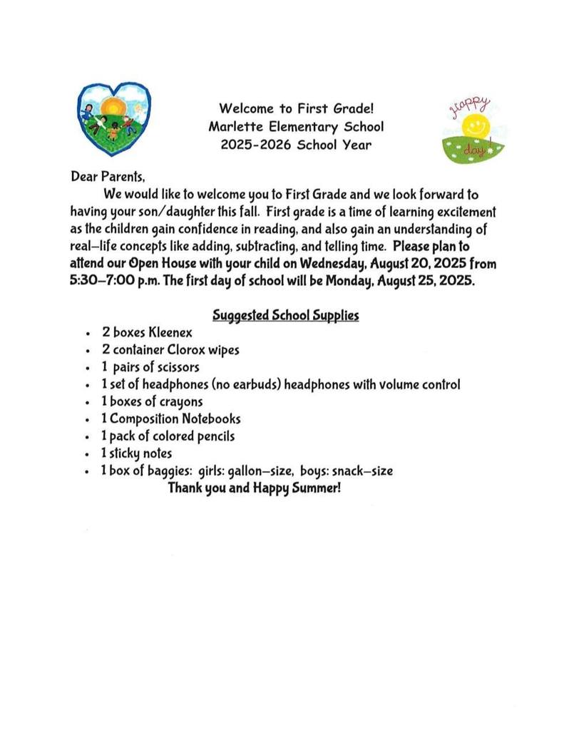 1st grade supply list