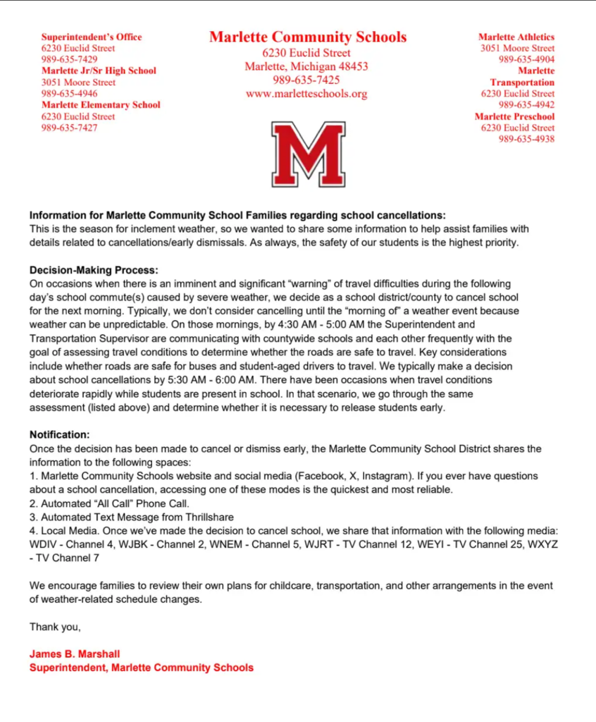 School Closing Procedures