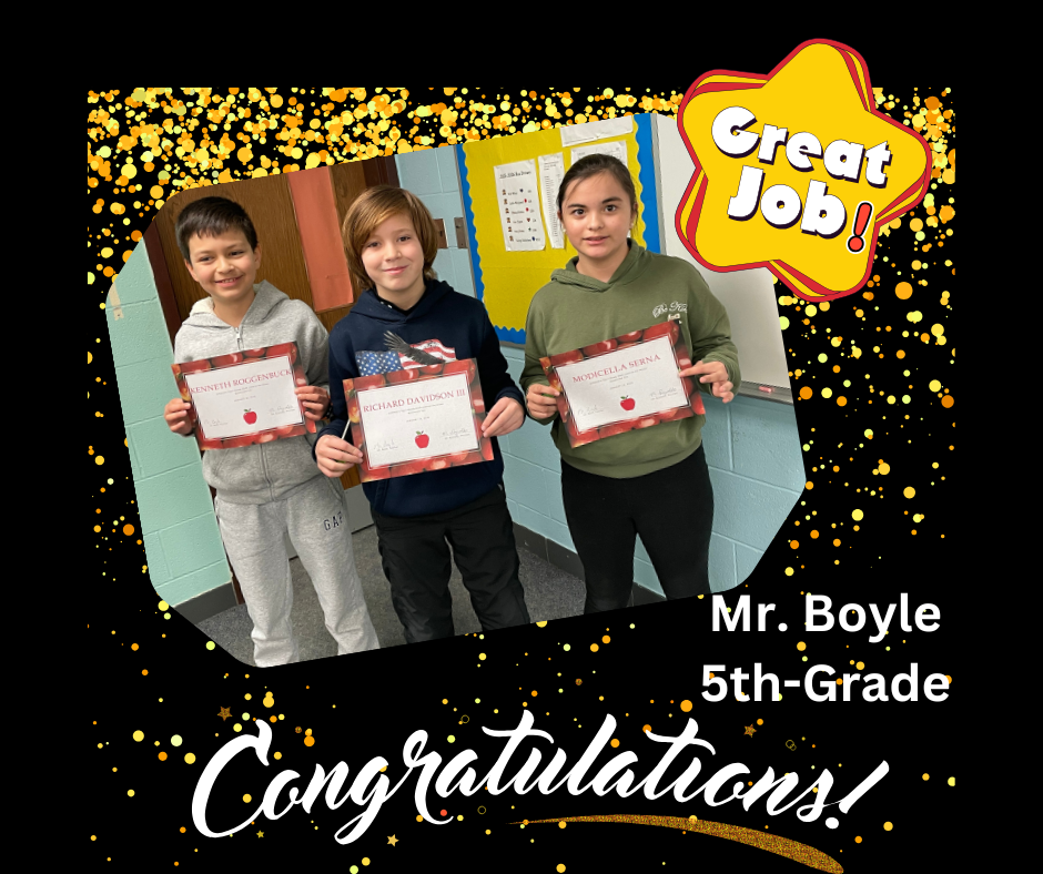 Mr. Boyle's i-Ready students who performed the best in 5th grade