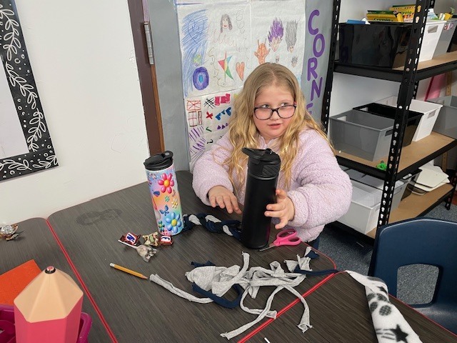 Mrs. Lundell's class making toys for animals