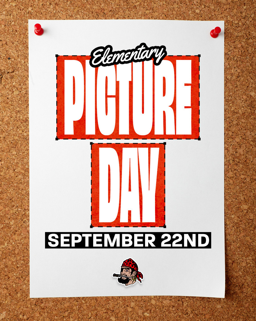 bulletin board with push pin paper saying elementary picture day september 22nd