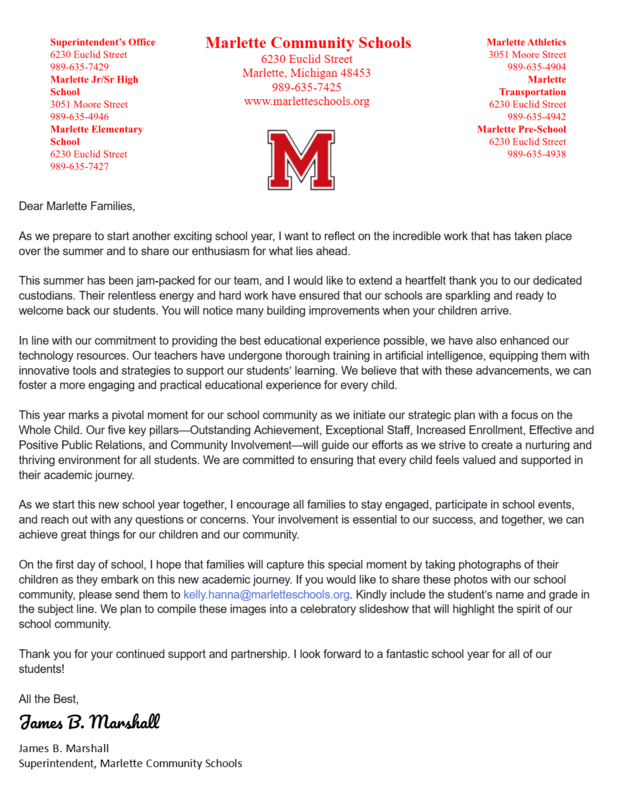Family letter for 2025-2026