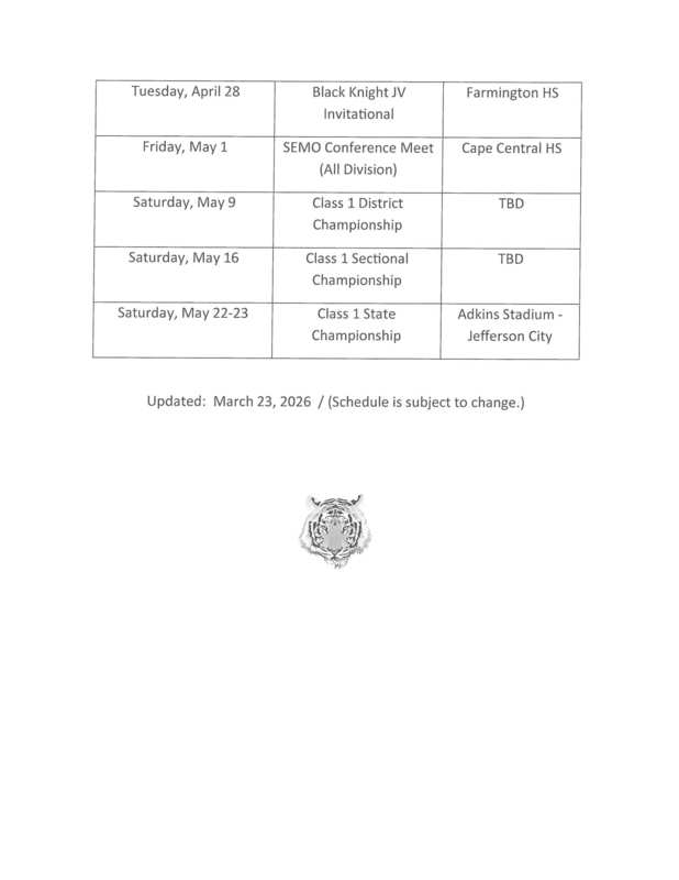2026 Track and Field Schedule Part 2