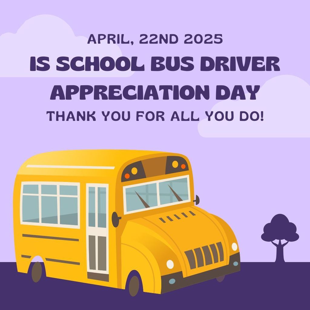 A school bus image with a purple backgorund