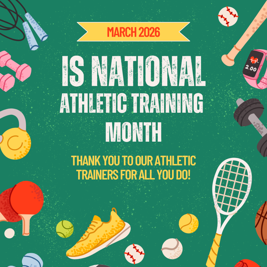 a green background with various sports equipment scattered around