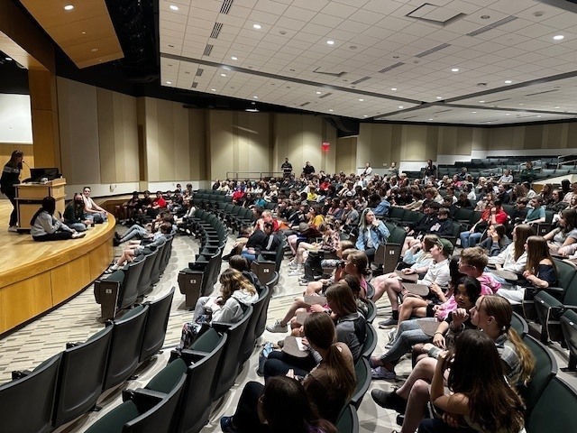 students watching a lecture at career day.